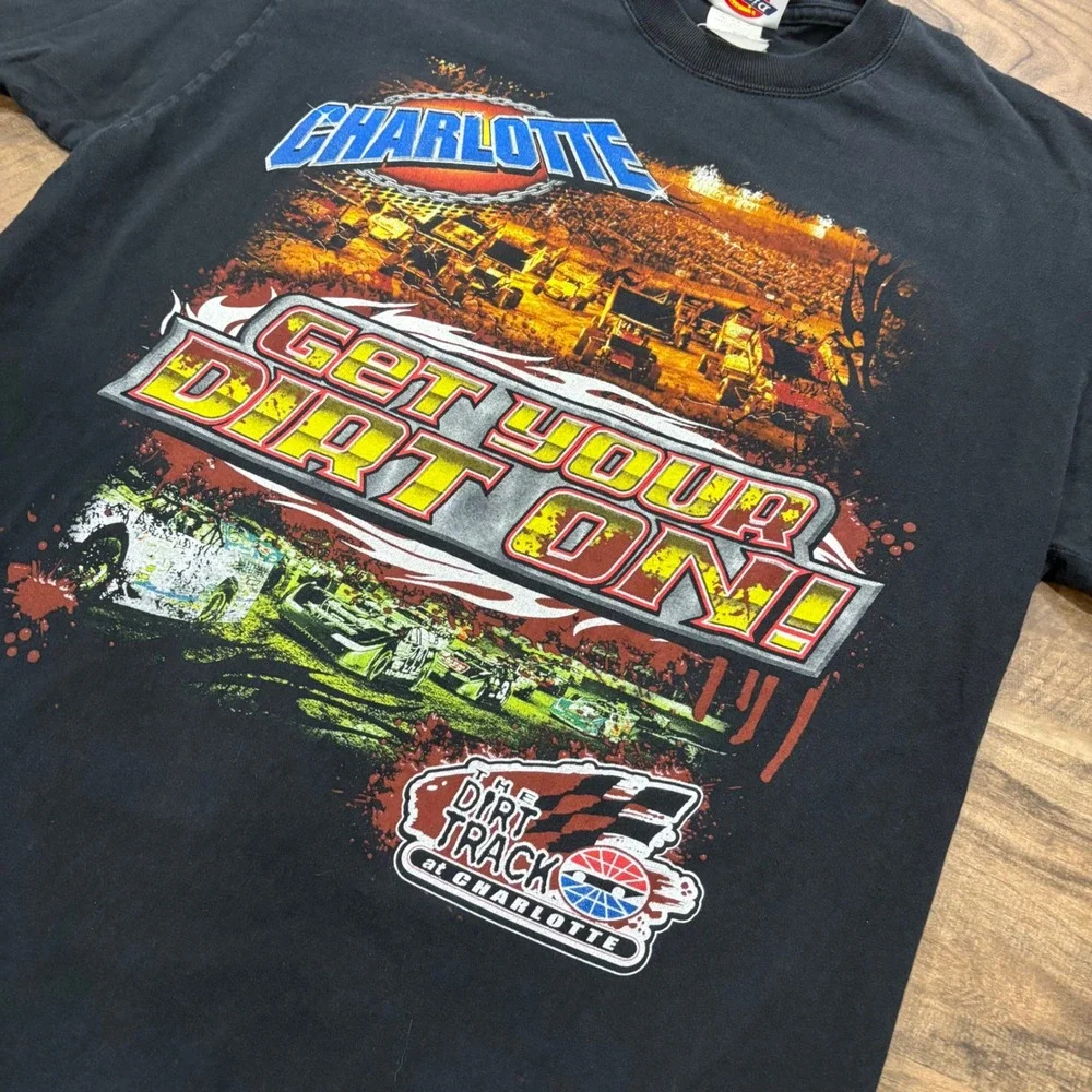 Vintage Y2K Racing T-shirt 2000s Charlotte Dirt Track Men L Black Dickies Tee